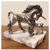 Pewter Unicorn Display on Polished Stone Base