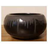 Vintage Native American Black on Black Pottery Bowl