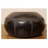 Vintage Native American Black on Black Pottery Bowl
