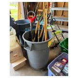 Garbage Can Full of Good Yard Tools Shovels etc