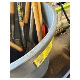 Garbage Can Full of Good Yard Tools Shovels etc