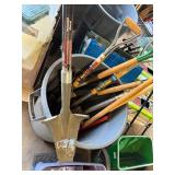 Garbage Can Full of Good Yard Tools Shovels etc