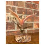 Signed JOHN PERRY Flamingo Sculpture on Burled Wood Base
