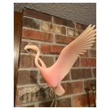 Signed JOHN PERRY Flamingo Sculpture on Burled Wood Base