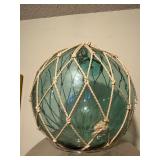 Nautical Decor Lot - Large Glass Bowl Full of Items & Glass Fishing Float