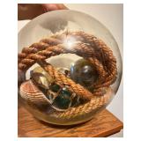 Nautical Decor Lot - Large Glass Bowl Full of Items & Glass Fishing Float