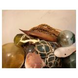 Nautical Decor Lot - Large Glass Bowl Full of Items & Glass Fishing Float