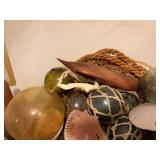 Nautical Decor Lot - Large Glass Bowl Full of Items & Glass Fishing Float