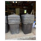 3 Large Plastic Trash Cans w/Lids & Rubbermaid Can w/Roller Attachment