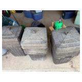 3 Large Plastic Trash Cans w/Lids & Rubbermaid Can w/Roller Attachment