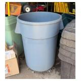 3 Large Plastic Trash Cans w/Lids & Rubbermaid Can w/Roller Attachment
