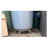 3 Large Plastic Trash Cans w/Lids & Rubbermaid Can w/Roller Attachment