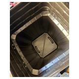 3 Large Plastic Trash Cans w/Lids & Rubbermaid Can w/Roller Attachment