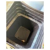 3 Large Plastic Trash Cans w/Lids & Rubbermaid Can w/Roller Attachment