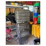 3 Large Plastic Trash Cans w/Lids & Rubbermaid Can w/Roller Attachment