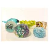 Nice Group of Art Glass Pieces - Paperweights, Bird Sculpture & Bowls