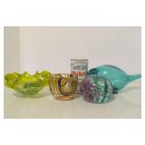 Nice Group of Art Glass Pieces - Paperweights, Bird Sculpture & Bowls