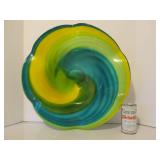 LARGE Blue/Yellow Swirled Art Glass Centerpiece Bowl