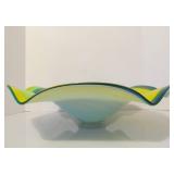 LARGE Blue/Yellow Swirled Art Glass Centerpiece Bowl