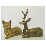 Solid Brass Vintage Cat & Deer Statues