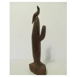 Nicely Carved Vintage Southwestern Hardwood Cactus Sculpture w/Bird