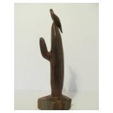 Nicely Carved Vintage Southwestern Hardwood Cactus Sculpture w/Bird