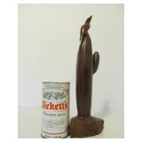 Nicely Carved Vintage Southwestern Hardwood Cactus Sculpture w/Bird