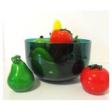 Large Bowl Full of Art Glass Fruit