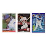 Lot Of 3 Baseball Cards Including 1984 Donruss Rated Rookie Joe Carter #41, 2026 Topps Chrome 35th Aniversary Sammy Sosa Purple Refractor #91c-88 /250, and 2019 Topps Mike Trout ICR-99 Rookie Card (RE