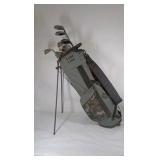 Gray Stand Golf Bag with Ping Irons and Mixed Clubs