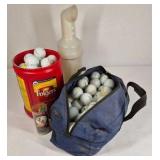 Lot of Golf Balls, Range Bag, and Golf Ball Shag Tube