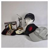 Lot of Nike Hats, Golf Balls, Gloves, Towel, and Golfer Trophy