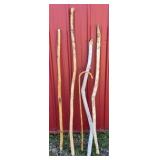 Lot of 5 Natural Wood Walking Sticks and Canes