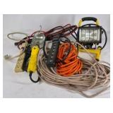 Lot of Extension Cords, Power Strips, and Work Lights