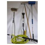 Lot of Car Washing Brushes, Squeegee, and Pressure Washer Hose