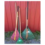 Lot of Assorted Leaf Rakes and Garden Rakes