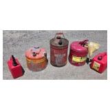 Lot of Assorted Gas Cans, Fuel Cans, and Funnel