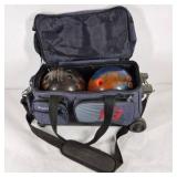 Lot of 2 Bowling Balls with Rolling Bowling Bag
