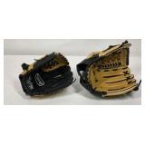 Lot of 2 Baseball Gloves Rawlings and Wilson Tan Black