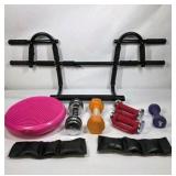 Lot of Home Fitness Accessories, Dumbbells, and Pull-Up Bar