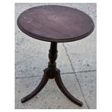 Round Dark Wood Pedestal Accent Table with Tripod Legs