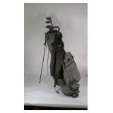 Gray Stand Golf Bag with Ping Irons and Mixed Clubs