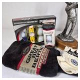 Lot of Nike Hats, Golf Balls, Gloves, Towel, and Golfer Trophy
