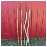 Lot of 5 Natural Wood Walking Sticks and Canes