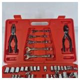 Mechanics Socket and Tool Set in Red Carry Case