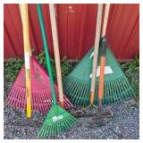 Lot of Assorted Leaf Rakes and Garden Rakes
