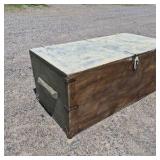 Vintage Wooden Storage Trunk with Metal Hardware