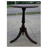 Round Dark Wood Pedestal Accent Table with Tripod Legs