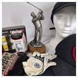 Lot of Nike Hats, Golf Balls, Gloves, Towel, and Golfer Trophy