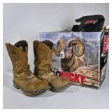 Lot of Rocky Western Boots, Roper Bag, Cowboy Hats, and Western Accessories
